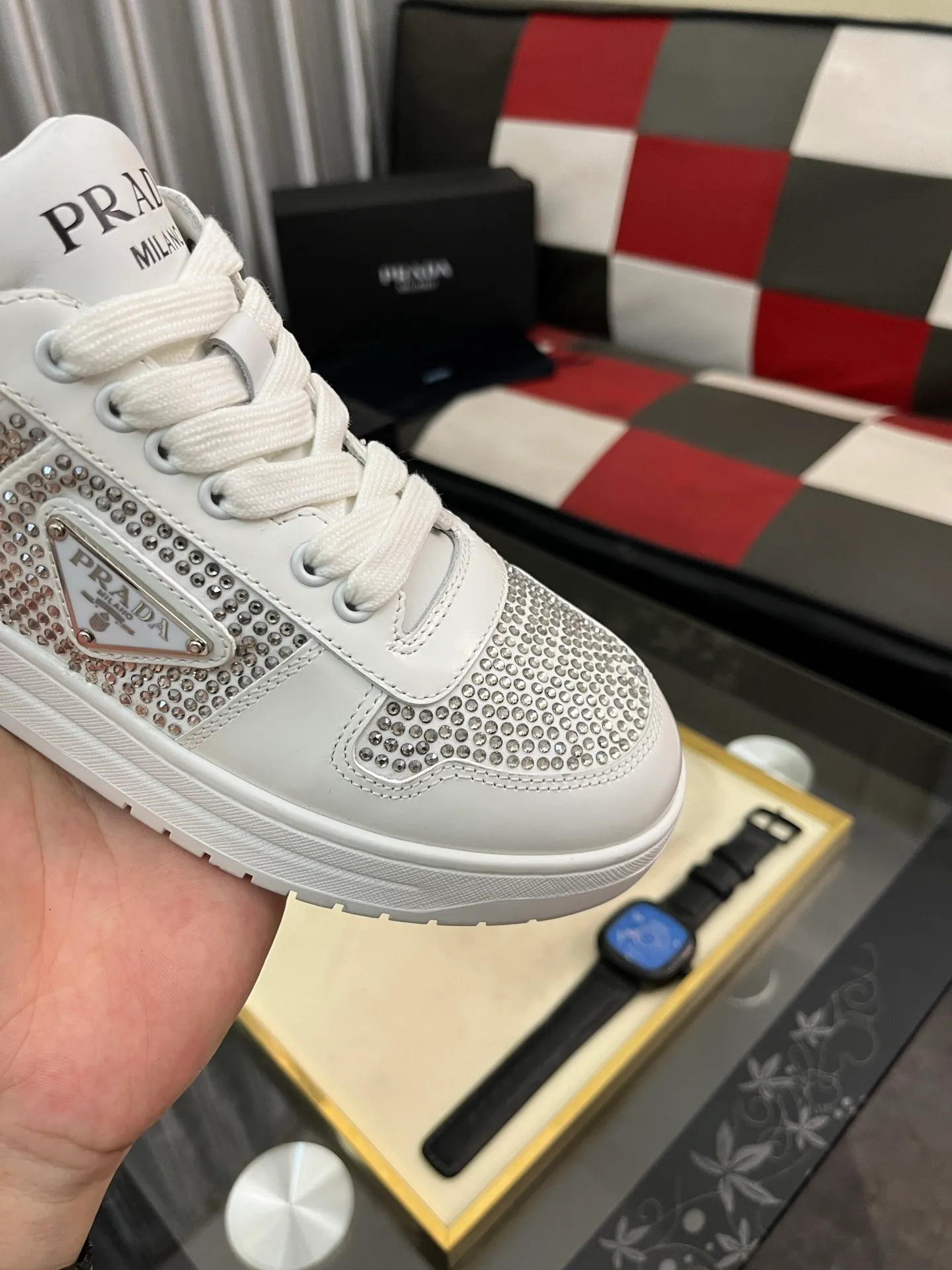 Men's shoes 💰680⌚️⌚️【PRADA】Prada - high-end quality original order 🔍🔍🔍casual sports shoes - Upper: 🔝 Nappa calfskin, perforated calfskin, shoe body sewn brand metal fasteners, tongue screen-printed high frequency brand logo - Lining: water-dyed cowhide - Outsole: ultra-light TPU foam rubber; two-color molded outsole -Ultra-high quality control and fine workmanship: outstanding (high-end, extravagance, class) -Size: 38-44 (45, can be customized)